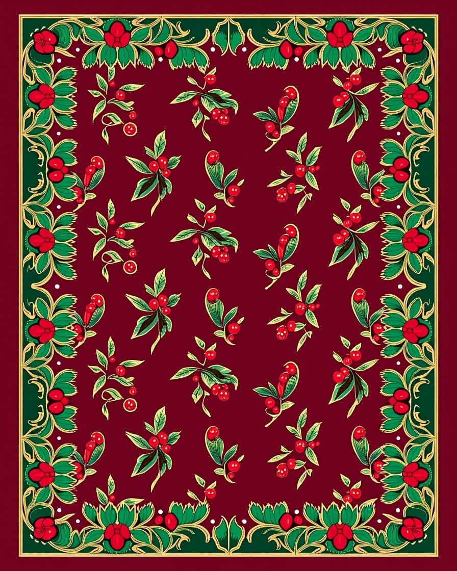 Cherries And Leaf Garland Border Design Rug