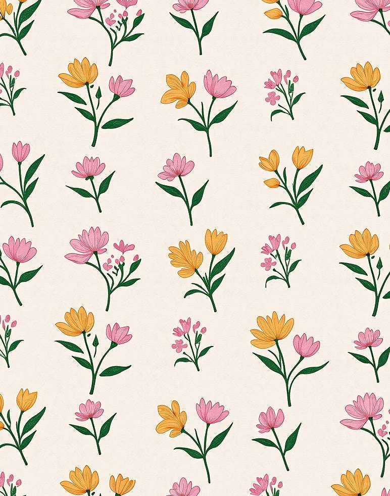 Sweet Floral Pattern with Pink and Yellow Blooms Rug