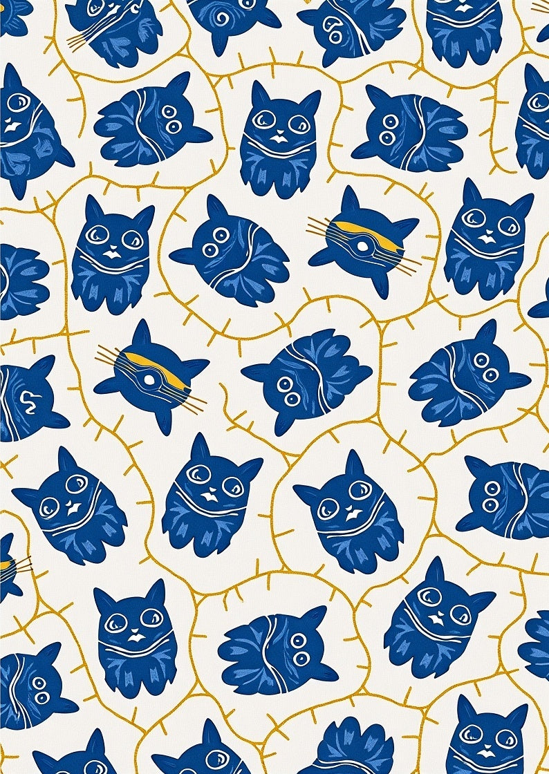 Whimsical Blue Cat Pattern Design Rug