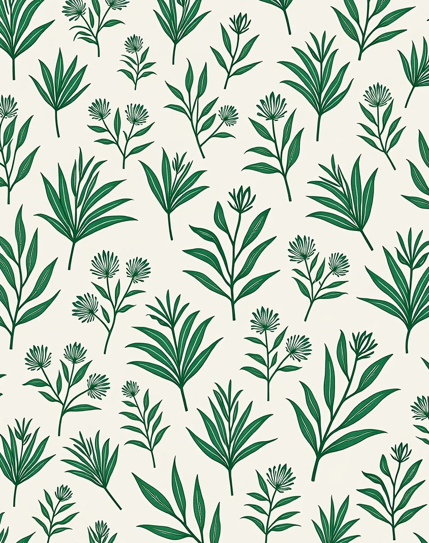 Minimalist Green Botanical Pattern Rug