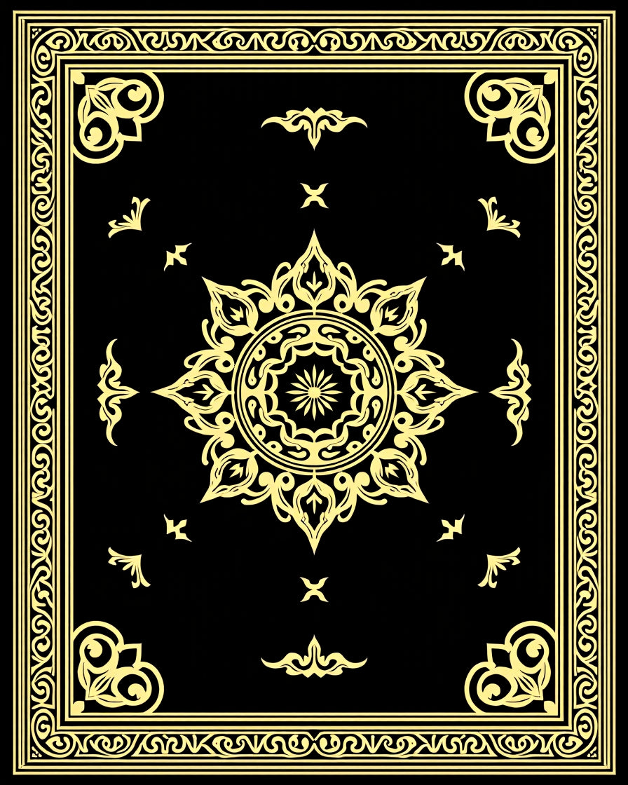 Ornate Black Gold Mandala Rug