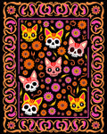 Whimsical Cat Skull Floral Design Rug