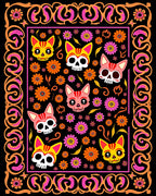Whimsical Cat Skull Floral Design Rug