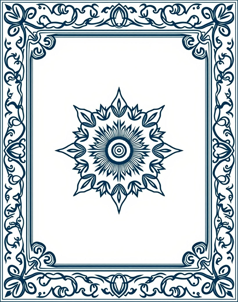 Intricate Floral Mandala Border Design Rug