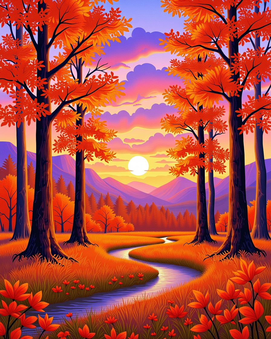 Vibrant Autumn Forest Scene Rug