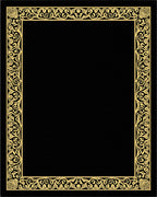Ornate Gold Scrollwork Black Border Rug