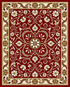 Red Floral Swirls with Golden Accents Rug