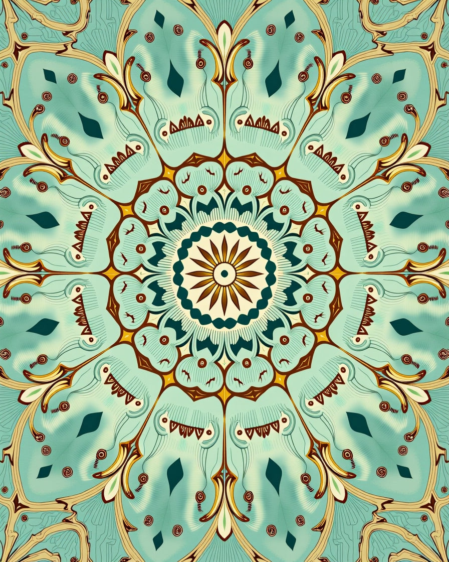 Intricate Teal Floral Mandala Pattern Rug