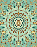 Intricate Teal Floral Mandala Pattern Rug