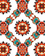 Vibrant Coral Teal Floral Medallion Pattern Rug