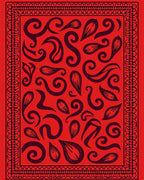 Crimson Swirl Leaf Patterned Rug
