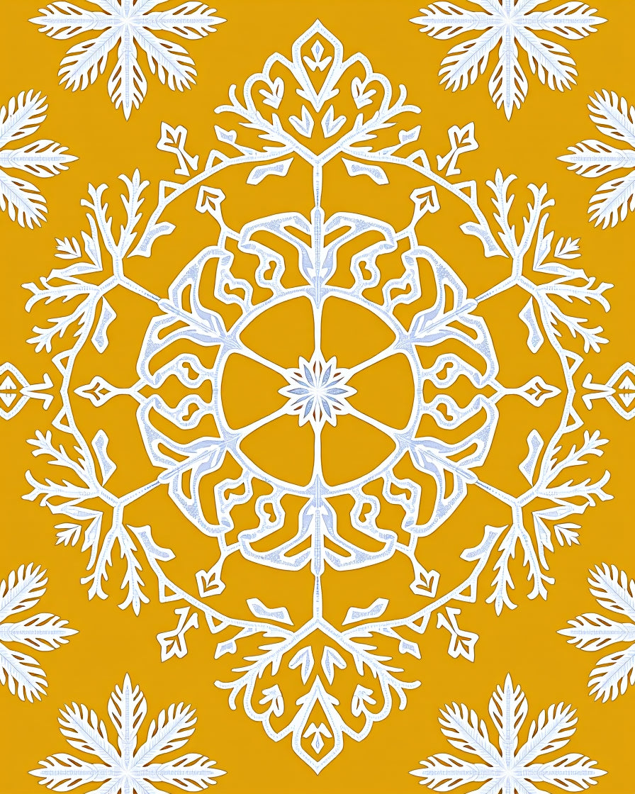 Golden Snowflakes Mandala Pattern Rug