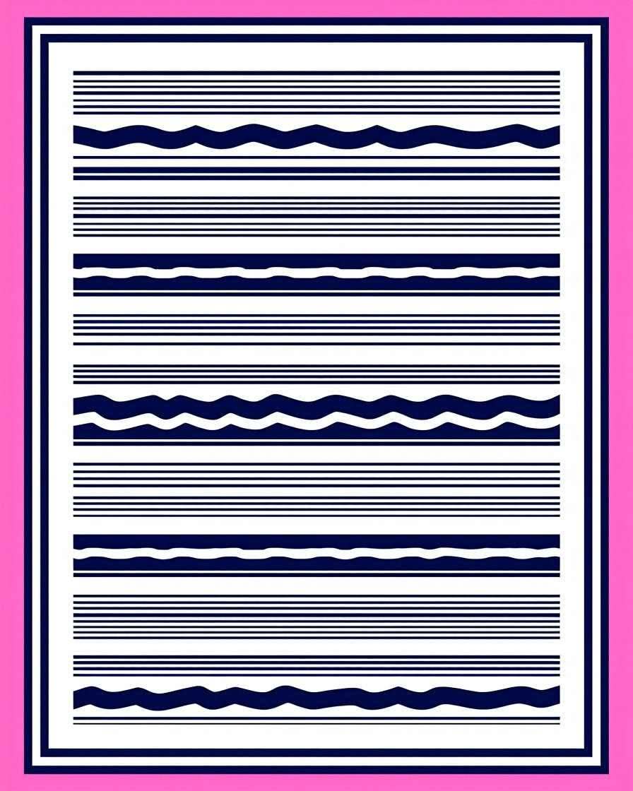 Navy White Striped Wave Pattern Rug
