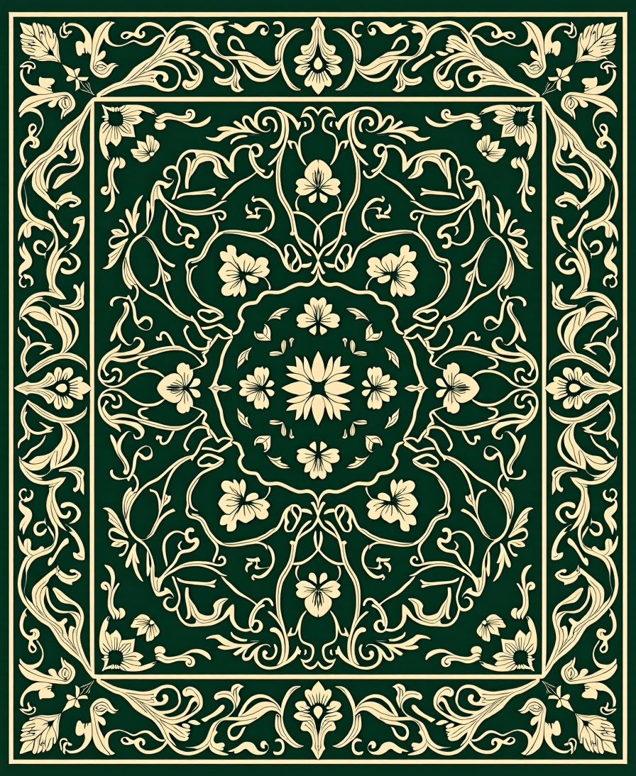 Ornate Floral Square Patterned Rug