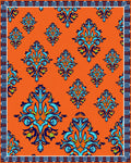 Ornate Blue Teal Orange Pattern Rug