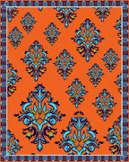 Ornate Blue Teal Orange Pattern Rug