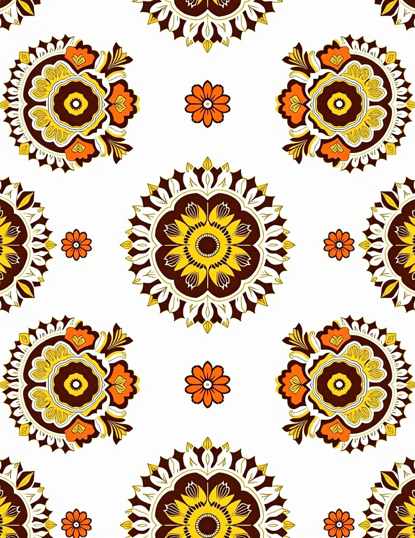 Retro Floral Sunburst Pattern Rug