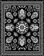 Black White Vintage Floral Crest Rug