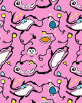 Playful Pink Cartoon Character Pattern Design Rug