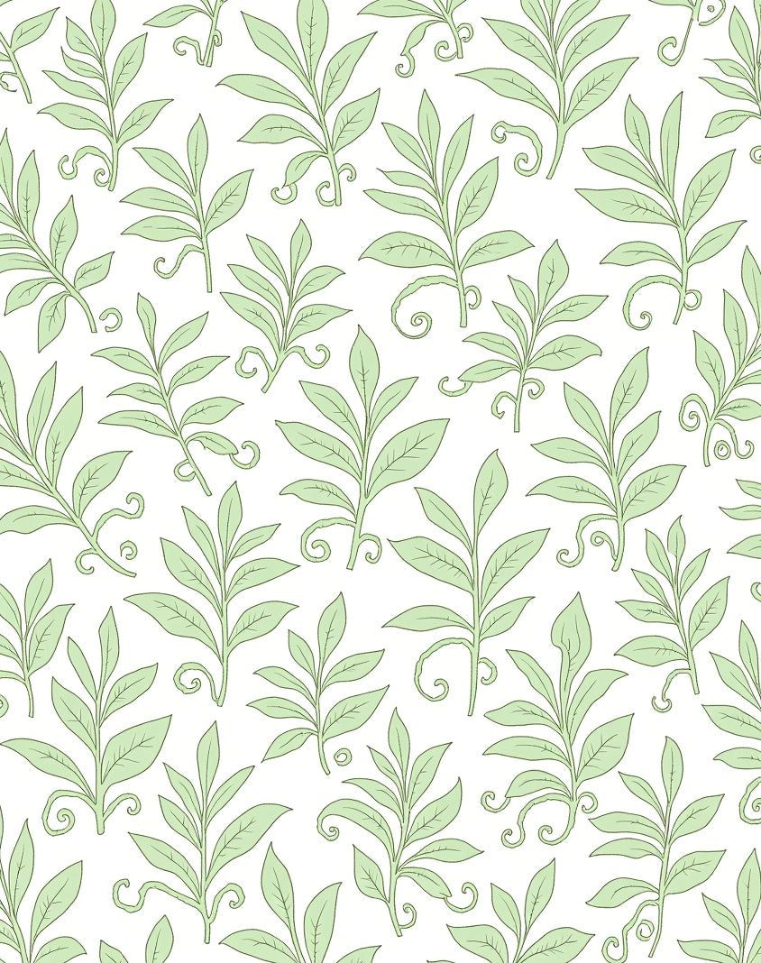 Pale Green Leafy Vines Pattern Rug
