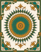 Elegant Teal Gold Mandala Design Rug