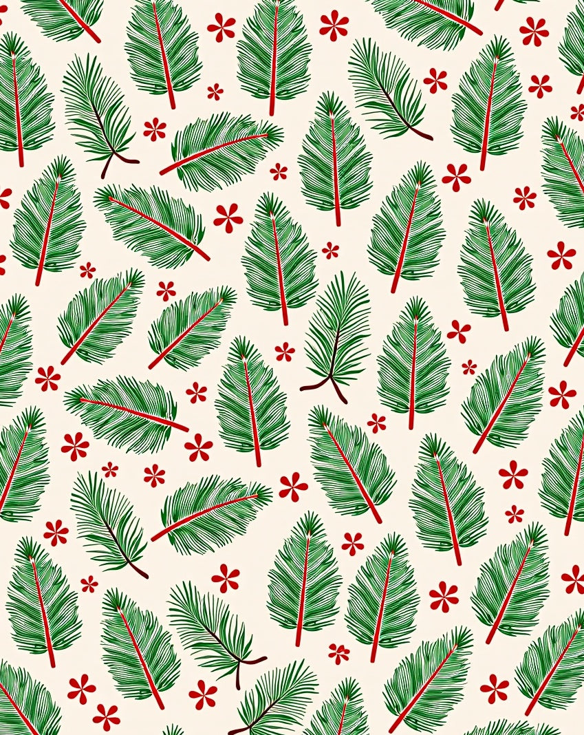 Green Pine Sprig Red Flower Pattern Rug