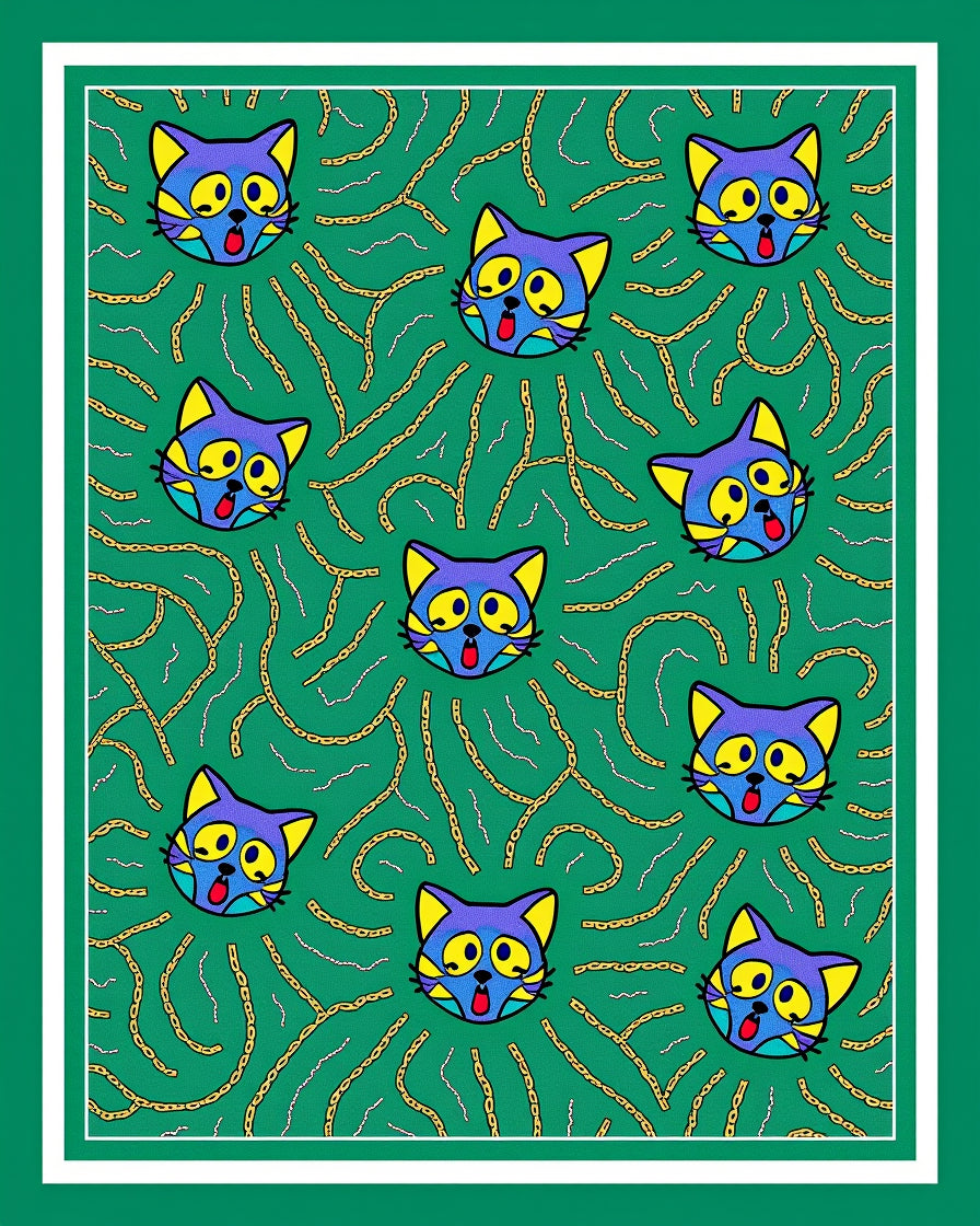 Whimsical Cat Faces Chain Pattern Rug
