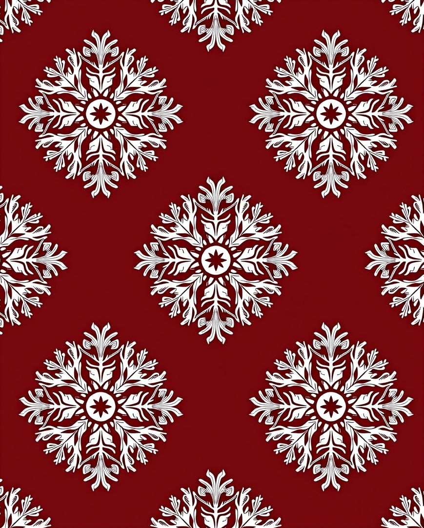 Crimson Snowflake Inspired Pattern Rug
