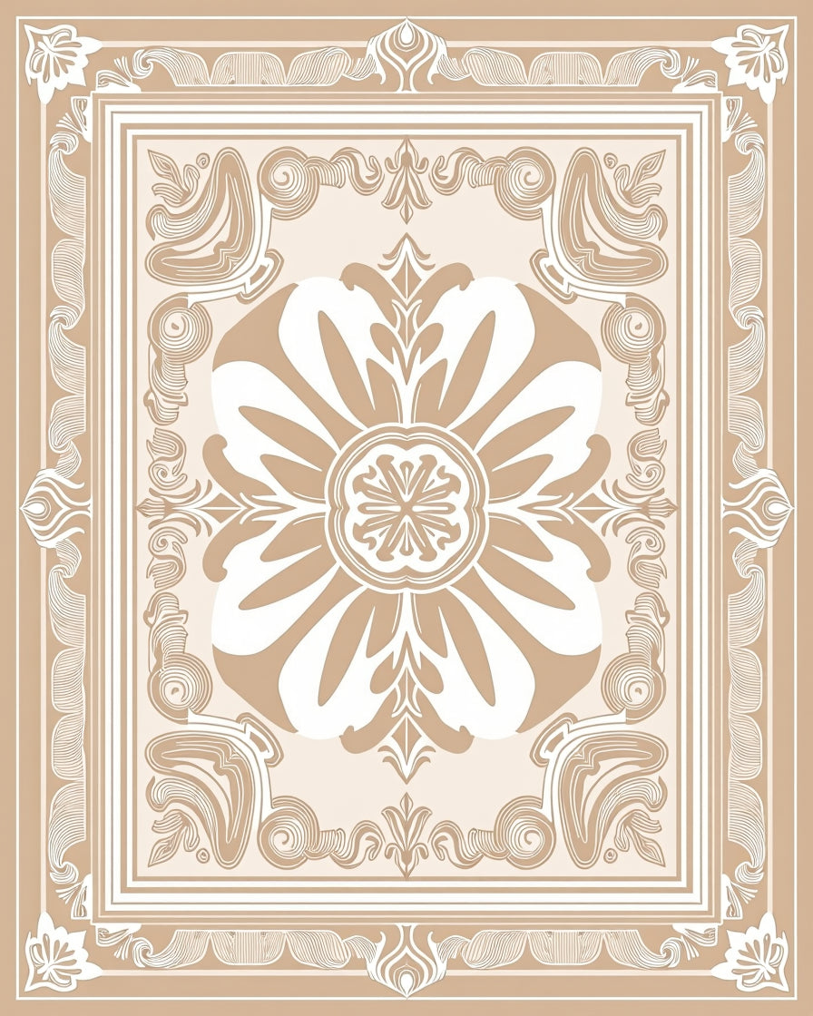 Elegant Floral Medallion Border Design Rug