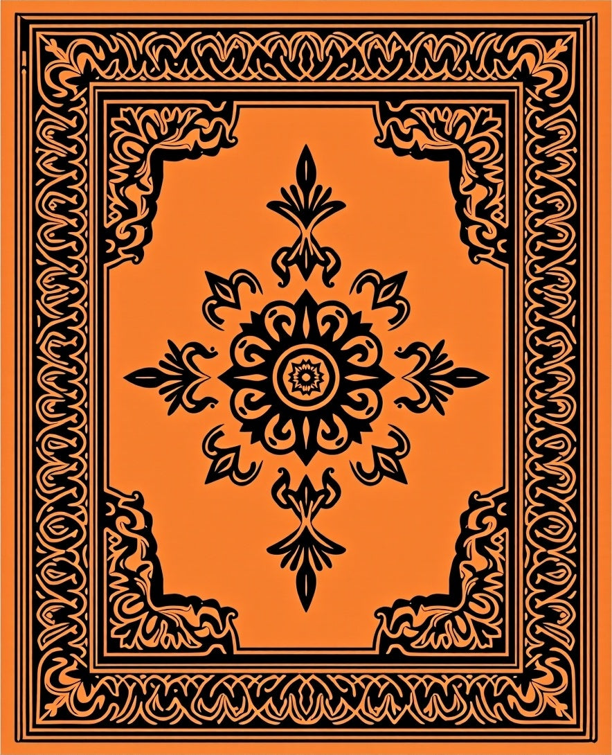 Intricate Floral Geometric Border Design Rug