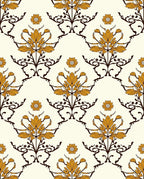 Elegant Orange Golden Floral Damask Rug