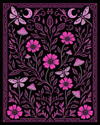 Whimsical Floral Butterfly Moon Pattern Rug