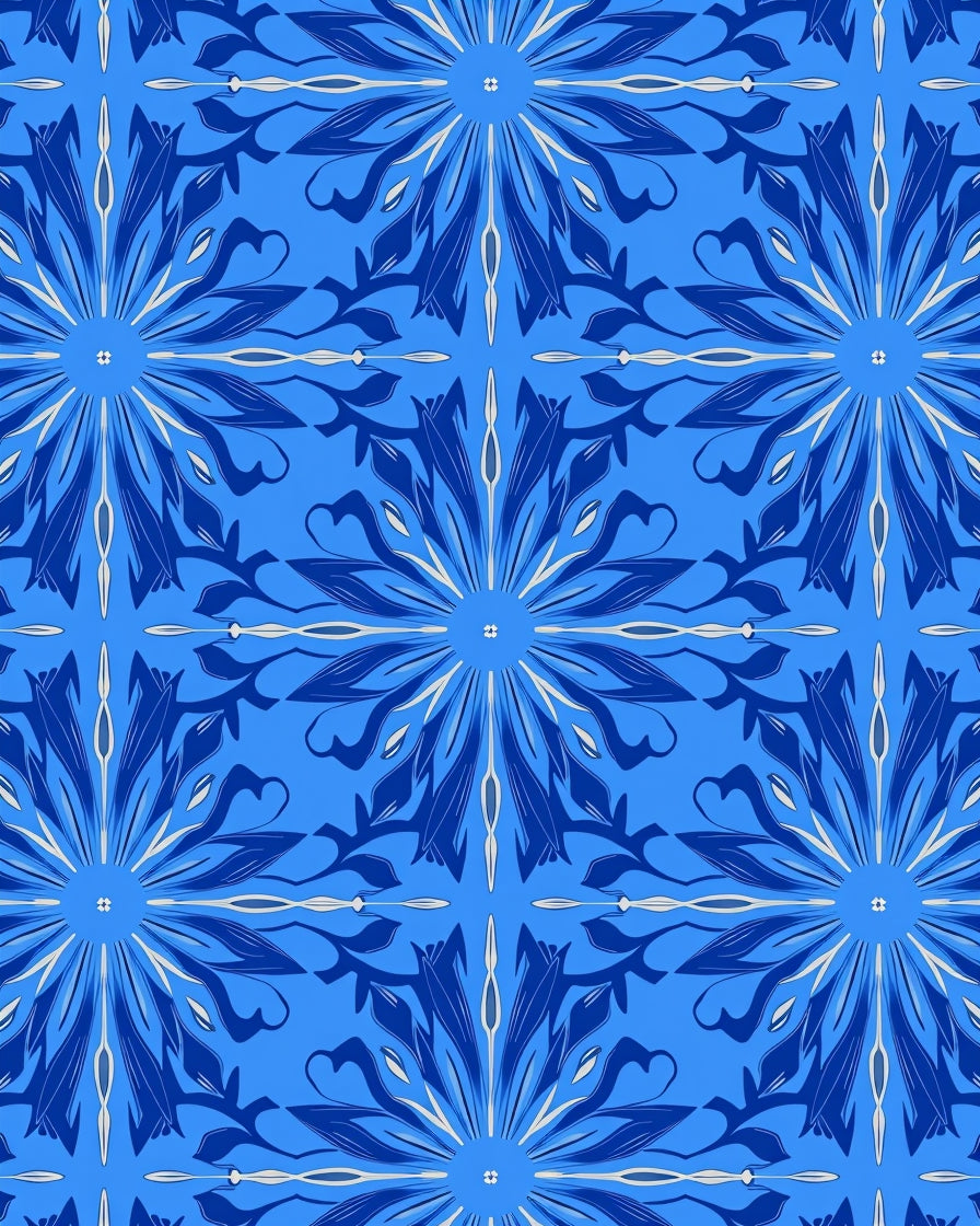 Blue Floral Star Pattern Rug