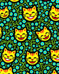 Whimsical Yellow Cat Floral Print Rug