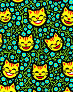 Whimsical Yellow Cat Floral Print Rug