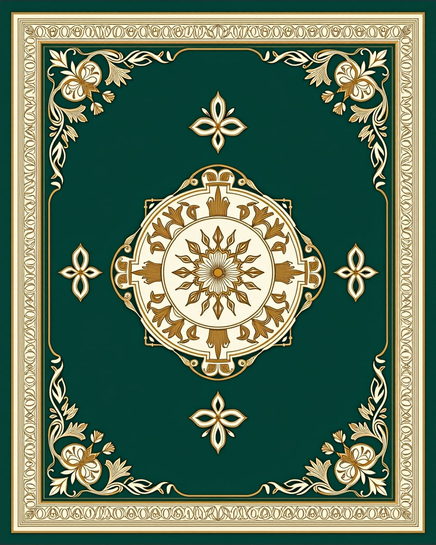 Elegant Gold Floral Medallion Border Rug