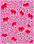Playful Red Animal Floral Pattern Rug