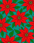 Red Floral Bold Pattern Teal Background Rug