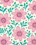 Pink Flower Leaf Pattern Rug
