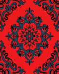 Red Teal Floral Mandala Pattern Rug