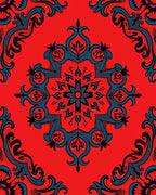Red Teal Floral Mandala Pattern Rug
