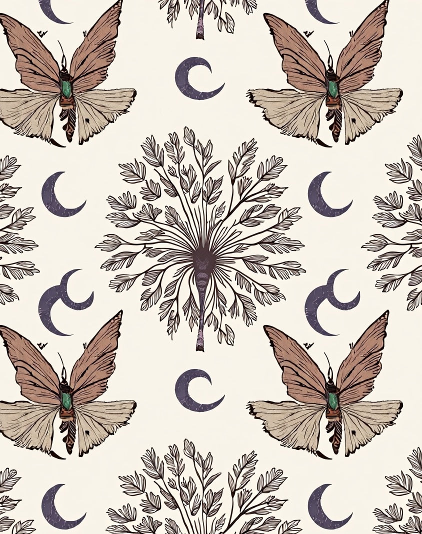 Moth Moonlight Tree Floral Design Rug