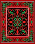 Red Green Floral Scroll Design Rug