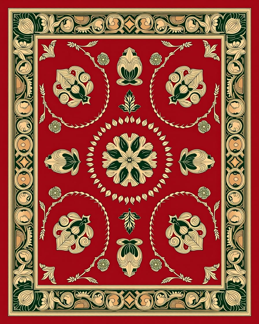 Ornate Floral Scrollwork Design Rug