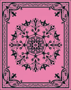 Ornate Pink Black Floral Mandala Design Rug