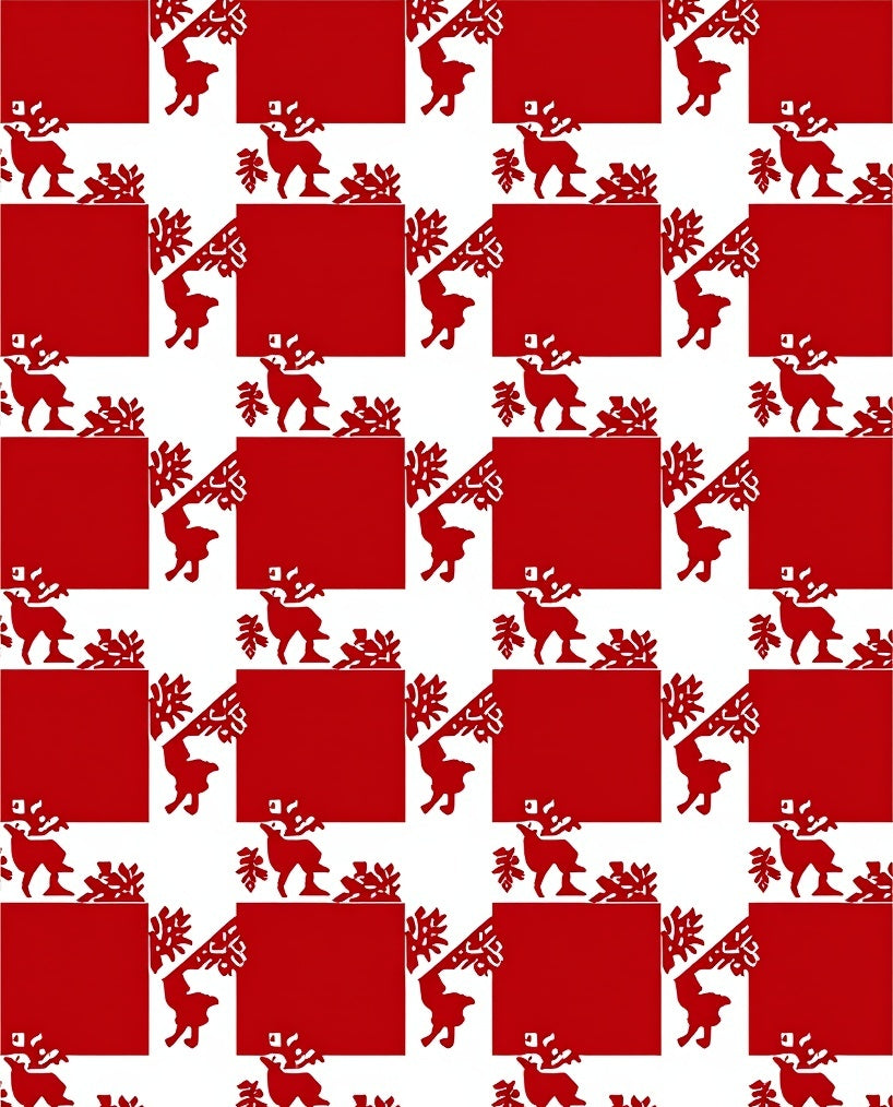 Red Deer And Tree Silhouette Pattern Rug