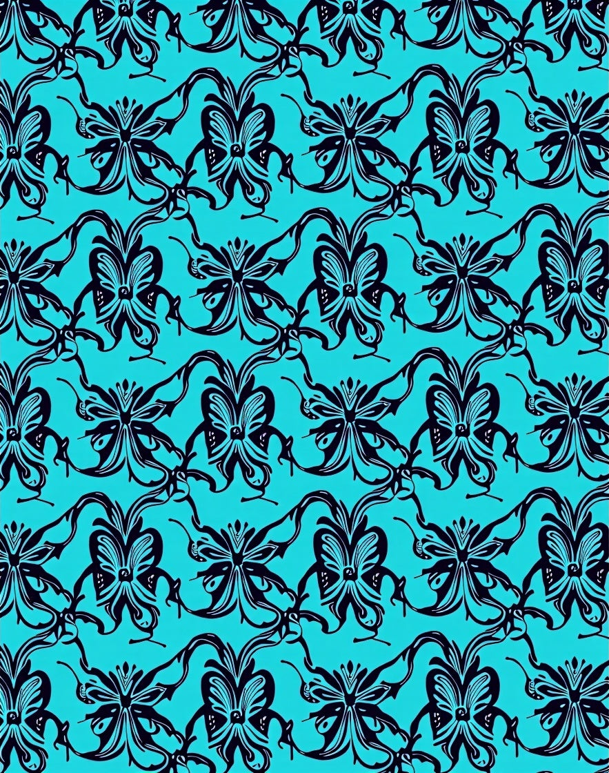 Ornate Teal Black Floral Pattern Rug
