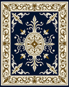 Ornate Floral Scrollwork Navy Rug