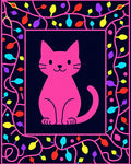 Playful Pink Cat Tropical Leaves Rug