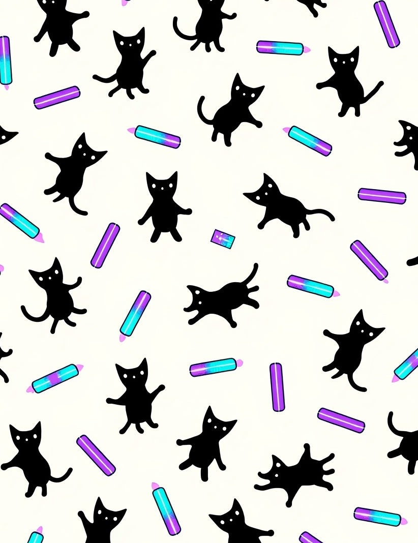 Playful Black Cats 2 Marker Pattern Rug